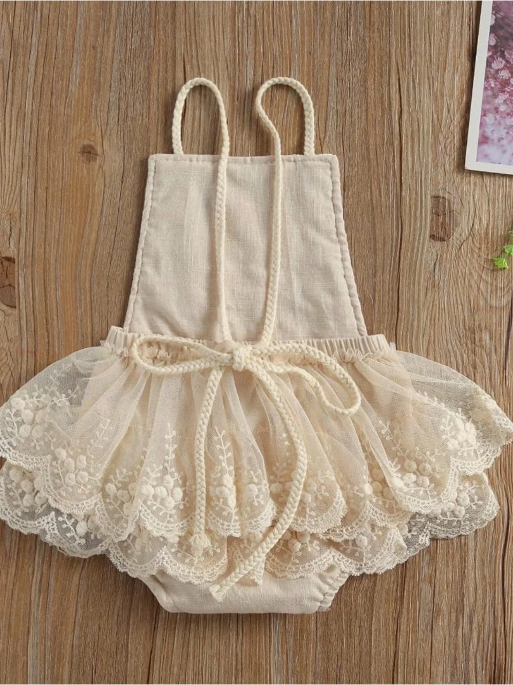 Lace Baby Romper in Cream 6 months